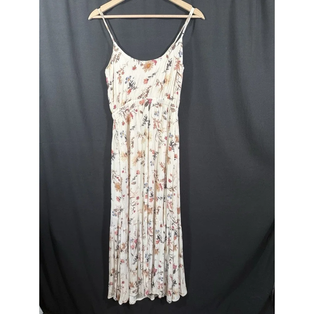 Abercrombie‎ & Fitch Floral Maxi Sundress Tie Neckline Buttons Flowy Womens S